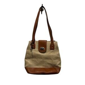 Franco Sarto woven handbag straw and leather NWOT cream and brown